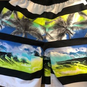 Joe Boxer Men’s M Swim Trunks Palm Trees Blue Green White Colors NEW $38